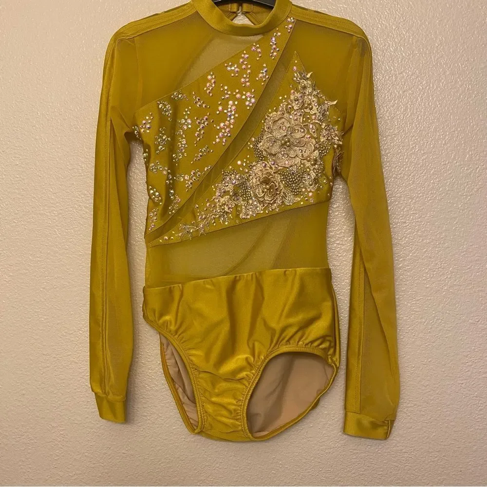 LA Dance Contemporary custom Solo Costume Floral Illusion Rhinestone MA adult